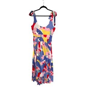 Mister Zimi Floral Abstract Tie Shoulder High-Low Midi Dress Multi US 6 AU 10